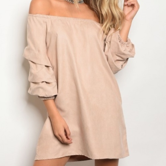MODA ME COUTURE Dresses & Skirts - Blush Pink SUEDE OFF SHOULDER DRESS
